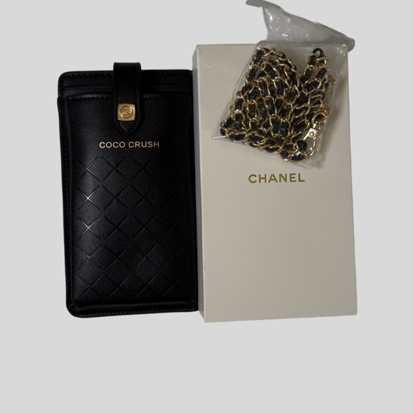 CHANEL Accessories - Chanel Coco Crush Black Quilted Phone Pouch w/ Chain & Box